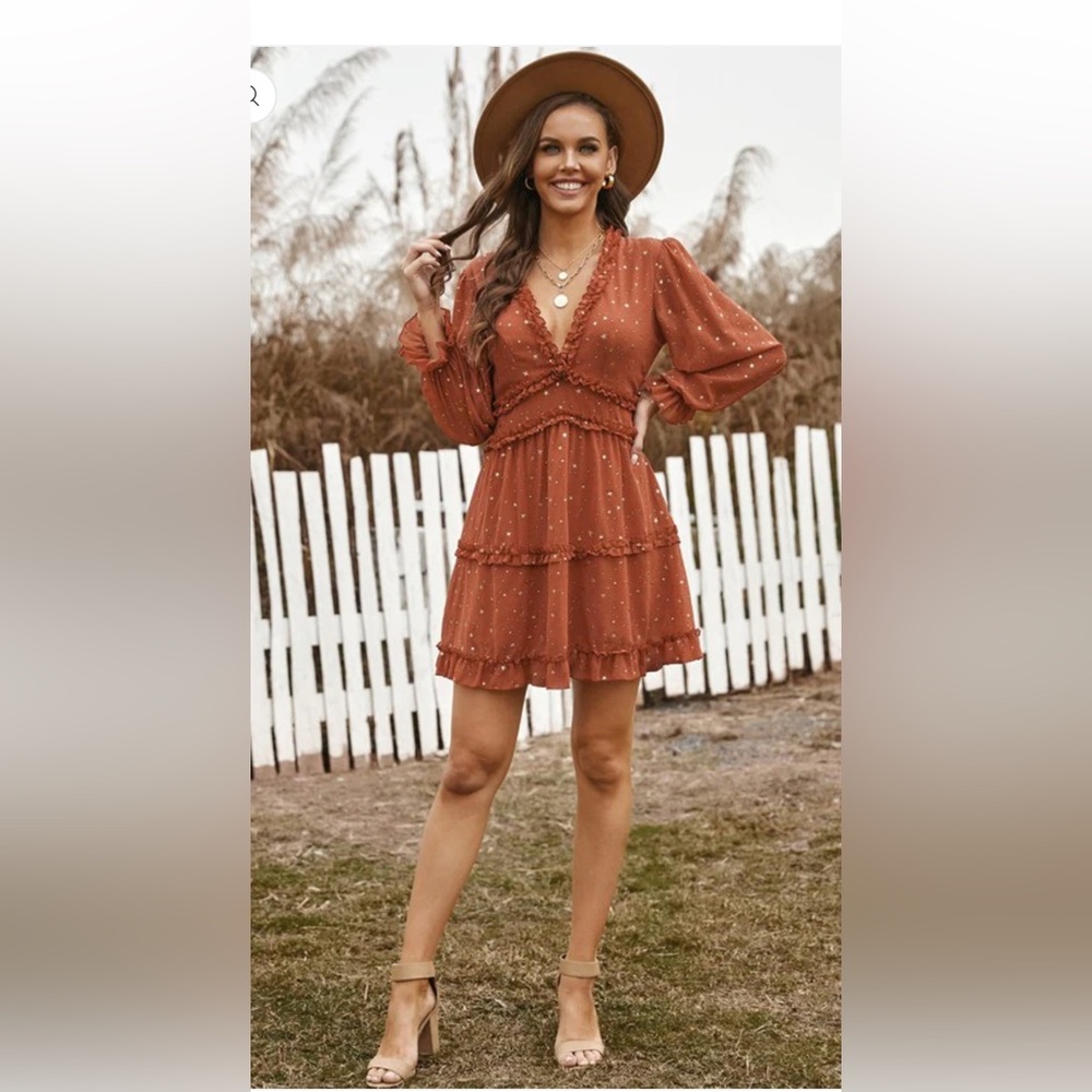 💙🌼NWT The Lexie Star Dress Rust Polka Dot Women's Dress